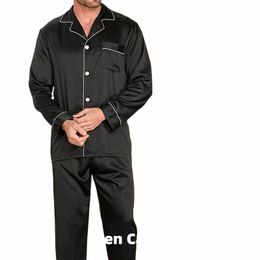 men Ice Silk Pyjamas Sleepwear Pyjama Sets Nightclothes Black Blue L XXL 3XL 4XL Lg Sleeves Lg Pants Smooth Solid Colour 77uF#