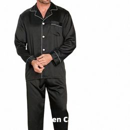 men Ice Silk Pajamas Sleepwear Pajama Sets Nightclothes Black Blue L XXL 3XL 4XL Lg Sleeves Lg Pants Smooth Solid Color 77uF#