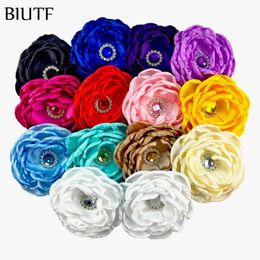 30pcslot DIY Boutique 4 Burned 7layer Satin Flower with Colourful Button Headwear Dress Accessories TH292 240313