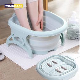 Bathtubs WIKHOSTAR Foldable Footbath Foaming Massage Bucket Folding Bathtub Household Foot Spa Basin Pedicure Bath Bathtub