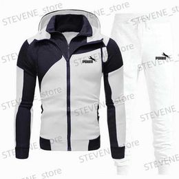 Men's Tracksuits New Mens Personality Set Spring and Autumn Outdoor Sports Casual Double Zipper Jacket Spliced Slim Fit Couple Jogging Hoodie T240326