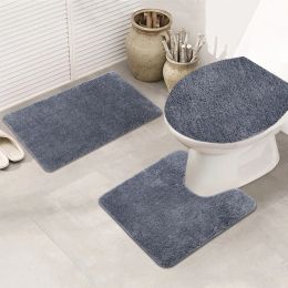 Mats 3 Pieces Toilet ThreePiece NonSlip Mat Bathroom Absorbent Set Bathroom Toilet Carpet Bathroom Solid Colour Microfiber Bath Rug