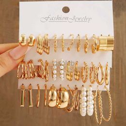 Hoop Huggie Gold Pearl Ring Earring Set Metal Pendant Earrings Retro Round Geometric Twisted Womens Fashion Jewellery Gifts 24326