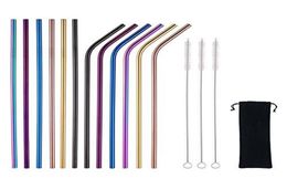 6215MM 304 Stainless Steel Straw Reusable Drinking Straws Colourful Metal Straw Cleaning Brush Home Party Wedding Bar Drinking Too4383623