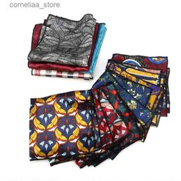 Handkerchiefs 22cm New Mens Handle Retro Paisley Pocket Square Soft Hanks Wedding Party Commercial Artificial Silk Box Towel Gift Y240326