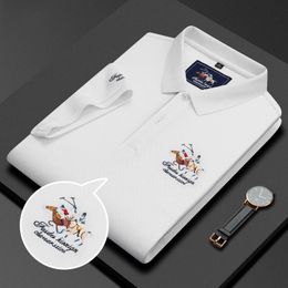 MLSHP Summer Cotton Mens Polo Shirts High Quality Short Sleeve Solid Color Embroidery Business Casual Male Tshirts Man Tees 240403