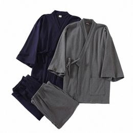 men Traditial Japanese Pyjamas Set Cott Robe Pants Kimo Haori Yukata Nightgown Japan Style Soft Gown Sleepwear Obi Outfits 59Mb#
