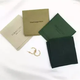 Gift Wrap SheepSew 9X9cm Green Custom Logo Printed Luxury Microfiber Necklace Jewelry BagSmall Envelope Package Pouch With Flap