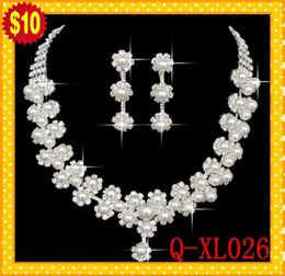 STOCK 2021 Romantic Pearl Designer With Crystal Cheap Two Pieces Earrings Necklace Rhinestone Wedding Bridal Sets Jewellery Set Jewe9502390