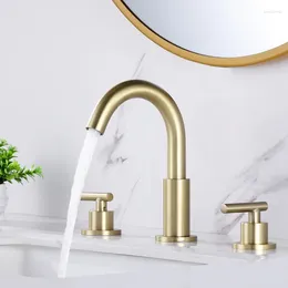 Bathroom Sink Faucets Luxury Top Quality Brushed Gold 8 Inch Widespread 2 Handle 3 Hole Faucet Brass Cold Water Basin Mixer Tap