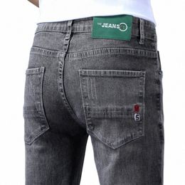 2024 New Denim Jeans Slim Fi Brand Stretch Fi Spring Summer Grey Black Brand Classic Pants For Men Y6XB#