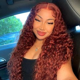 Reddish Brown Deep Wave Curly 13x4 Lace Frontal Human Hair Wig 13x6 Hd Lace Frontal Wigs Glueless Human Hair Wig Pre Plucked
