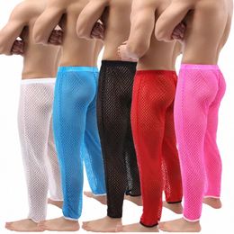 sexy Men Sleepwear Lg Pants Mesh Fishnet Loose Transparent Sexy Trousers Man Mesh Sheer Sleep Bottoms Casual Pyjamas Trousers 66lm#