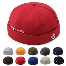 Berets Men Docker Cap Retro Dome Melon Brimless Vintage Beanie Street Trendy Colour Elastic Panels Skullcap Streetwear Hip Hop Hat