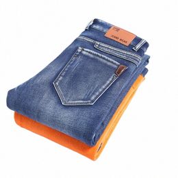 2023 inverno novo masculino grosso quente cinza jeans estilo clássico busin casual regular ajuste elasticidade calças jeans masculino z2vs #