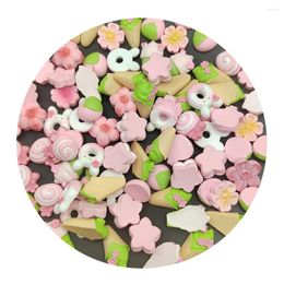 Decorative Flowers Cute Kawaii Resin Cartoon Donuts Ice Cream Lollipop Pink Cherry Blossom Flat Back Cabochon Scrapbook DIY Embellishments