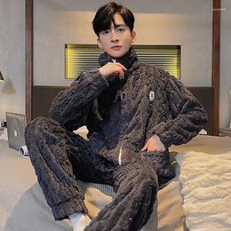 Men's Sleepwear Winter Men Pyjamas Set Thick Warm Mens Flannel Long Sleeve Pyjamas Male Loose Lounge Homewear
