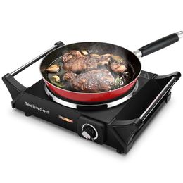 Techwood Hot Plate Portable Electric 1500W Table Top Single Burner, Adjustable Temperature and Keep Cool Handle, 7.5 Inch (approximately 19.1 Cm) Stove Suitable