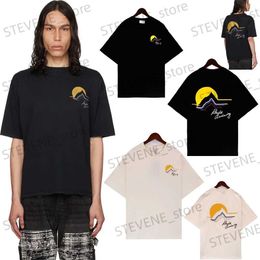 Men's T-Shirts Strtwear letters Sunset Half Month print TShirt Men Couple style Classic Vintage wash Fashion Oversized Hip Hop T T240325