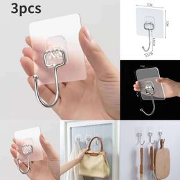 New 3Pcs Big Size Coat Hook Self-Adhesive PVC & Stainless Steel Transparent Multi-Purpose Wall Hooks Bathroom Organizer Accessories