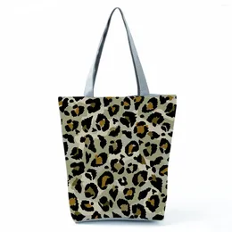 Bag Leopard Women Shoulder High Capacity Fashion Handbag Foldable Travel Storage Tote Kitchen Reusable Grocery Bags Can Custom