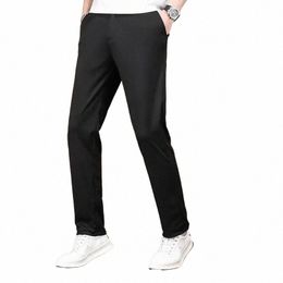 kubro 2023 Chic Men's Casual Work Pants Straight Pantal Trousers Spring Summer Solid Colour Fi Pocket Applique Full Length U0Sz#