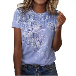 Women's T Shirts Short Sleeve Tops Summer Fashion Casual Retro Floral Printed Round Neck Classic All-Match Fitting Pullover