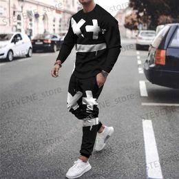 Men's Tracksuits Autumn Mens Set 3D Printed Casual Sportswear Running Suit Men Long-slved T-shirt+Sport Tracksuit 2-Piece Oversized Strtwear T240326