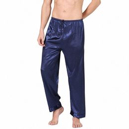 summer New Men Sleep Bottoms Trousers Fi Satin Sleepwear Male Ice Silk Pyjamas Lg Pants Solid Colour Comfortable Homewear D0B2#