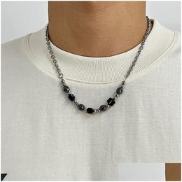 Pendant Necklaces Original Design Niche Black Ice Cracked Beads Stitching Necklace Frosty Retro Trend Accessories Men And Women Fashio Ott5R