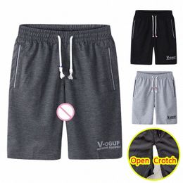 man Sexy Open Crotch Casual Pants Short Crotchl Trousers with Hidden Zipper Summer Mini Shorts Gay Couple Outdoor Sex Costume 67Hm#