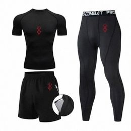 compri Set Men Rguard Fitn Short Sleeve Running Shirt Man Gym Tights Sportswear Pants Shorts L9ge#