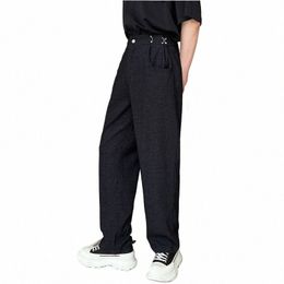 2022 Autumn Korean style persality waist design suit Pants men casual loose simple blue suit pants men,size M-XL m9Ef#