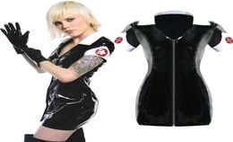 Catsuit Costumes SXXL Sexy Leather Black PVC Dress With Zipper Bodycon Catsuit Bondage Clubwear Pole Dance Costume Sexy Nurse Ero5893390