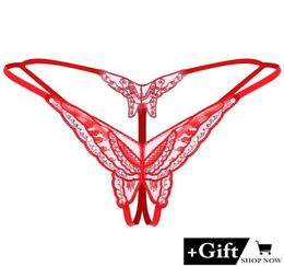 Women039s Panties Sexy Erotic Women Lace Butterfly Sequins GString Briefs Crotchless Female Thong For Sex Transparent Underwea5284930