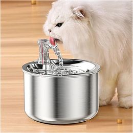 Cat Bowls Feeders Supplies Water Fountain 2L Matic Stainless Steel Pet Dog Dispenser Traquiet Pump For Cats Philtre Accessories Dro Dhe03