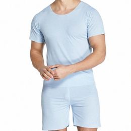 men Ice Silk Pajamas T-Shirt & Pants Set 2Pcs /Set At Home Short Sleeve Nightwear Plus Size Summer Thin Pyjamas Sleepwear Suit s1TE#