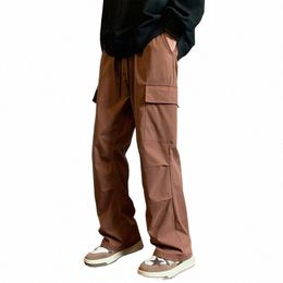 harajuku Men Parachute Cargo Pants Wide Leg Draped Straight Baggy Oversize Trousers Hip Hop Military Casual Bottoms Black Khaki P4A4#