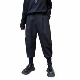 fi Men Harem Pants Black Tapered Elastic Waist Trousers Male Cuffed Ankle Hip Hop Oversized Clothes g5f8#