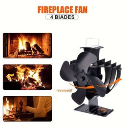 1pc 4-blade Heat Powered Wood/log Burner/fireplace Increases 80% More Warm Air Than 2 Blade Fireplace Wood Stove Fan, Non Electric for Wood, Thermoelectric Fan