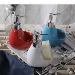 Dispensers Creative Solid Color Ceramic Liquid Soap Dispenser Lotion Bottle Hand Soap Dispenser Bottle Bathroom Supplies with Sponge Rack