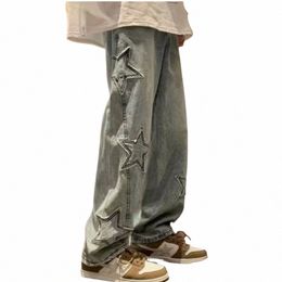 y2k American Fi Jeans men Vintage Streetwear Star Aesthetic Spliced Denim Straight Loose Mop Wide Leg cargo Pants men L34h#
