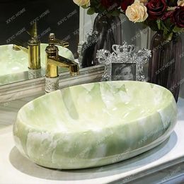 Bathroom Sink Faucets Wash Basin Ceramic Imitation Marble Face WashingWash Art Inter-Platform Oval Household
