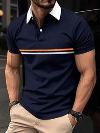 Men's T-Shirts Summer New Mens Casual Short-Slved Polo Shirt Office Fashion Rowan Collar T-Shirt Mens Breathable Polo Shirt Mens Clothing T240325