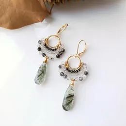 Dangle Earrings Lii Ji Green Rutilated Quartz Black Tourmaline Labradorite Handmade Vintage 925 Sterling Silver 18K Gold Color