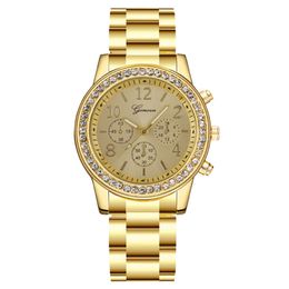 Fashion Diamond Set Three Eyes Digital Geneva Steel Band Women's Quartz Watch