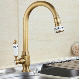 Bathroom Sink Faucets Kitchen Faucet Ceramic Antique Bronze Finished Cold Water Only 360 Swivel Rotation Single Hole Outdoor Balcony Tap