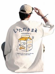100% Fresh Pine Milk Prints Male Short Sleeve Japanese Harajuku Cute Tops Fi Oversize All-math Clothing Mens T-Shirts I31g#