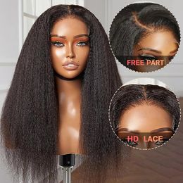 13x4 Kinky Straight Human Hair Wig for Black Women HD Transparent Lace Front Wigs with Baby Hair Natural Hairline Yaki Straight