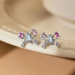 Stud Earrings Real S925 Silver Butterfly Women Colorful Dopamine Female Shiny 5A Zircon Luxury Jewelry Girl Gift Lady Party